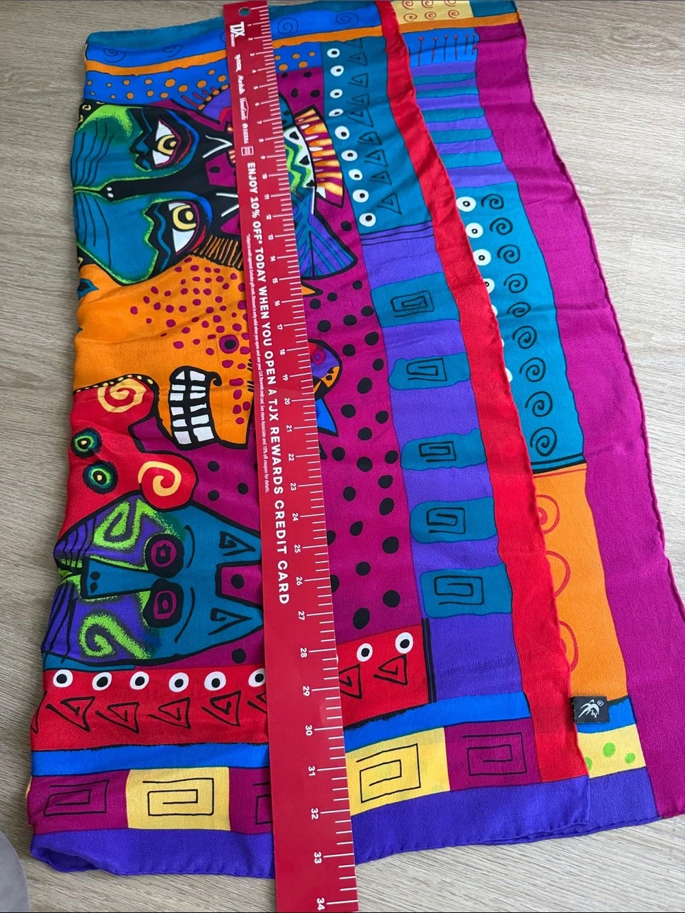 100% Silk Art Scarf Colorful Abstract Animal Fish Print Square 32”